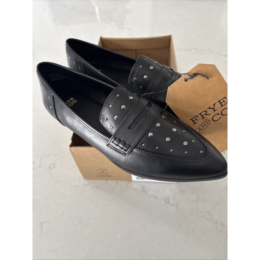 NIB Frye & Co Women's 8.5 M Black ELARA Studded Flat Pointed Toe Loafers‎ Shoes